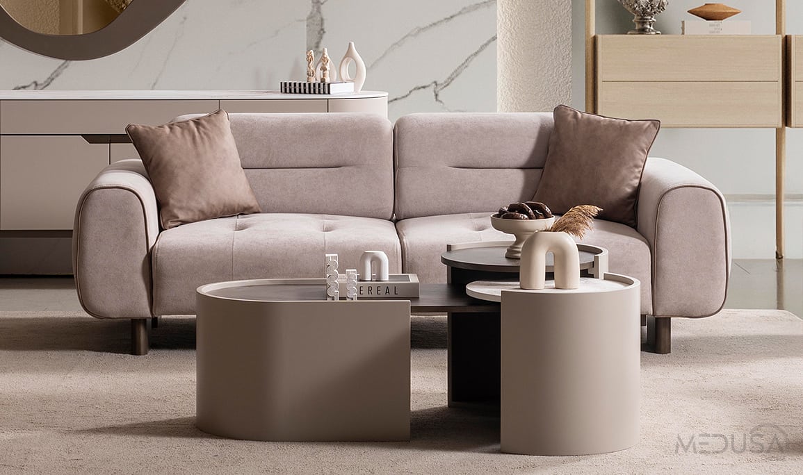 Medusa Home Mobilya - Sirena Bej Üçlü Koltuk