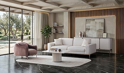 Medusa Home Mobilya - Solena Luxury Beyaz Üçlü Koltuk