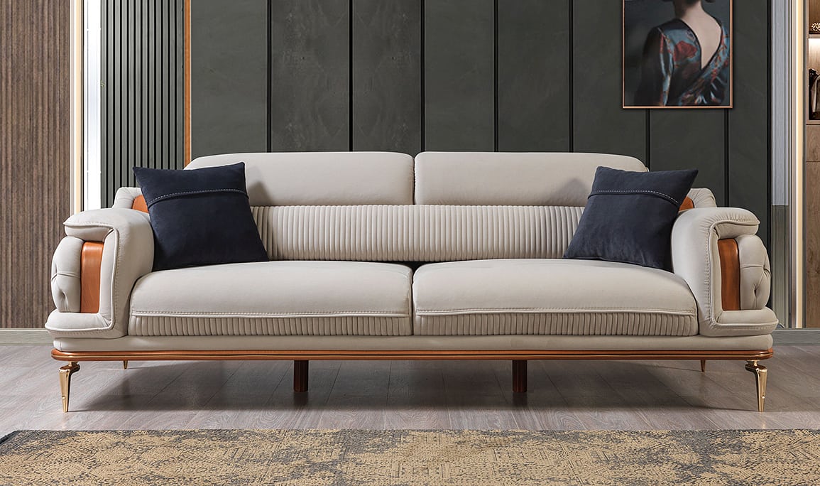 Medusa Home Mobilya - Star Luxury Krem Üçlü Koltuk
