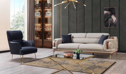 Medusa Home Mobilya - Star Luxury Krem Üçlü Koltuk