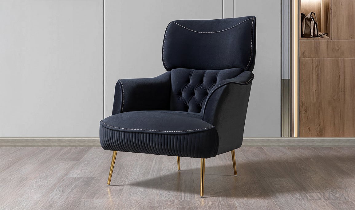 Medusa Home Mobilya - Star Luxury Lacivert Berjer