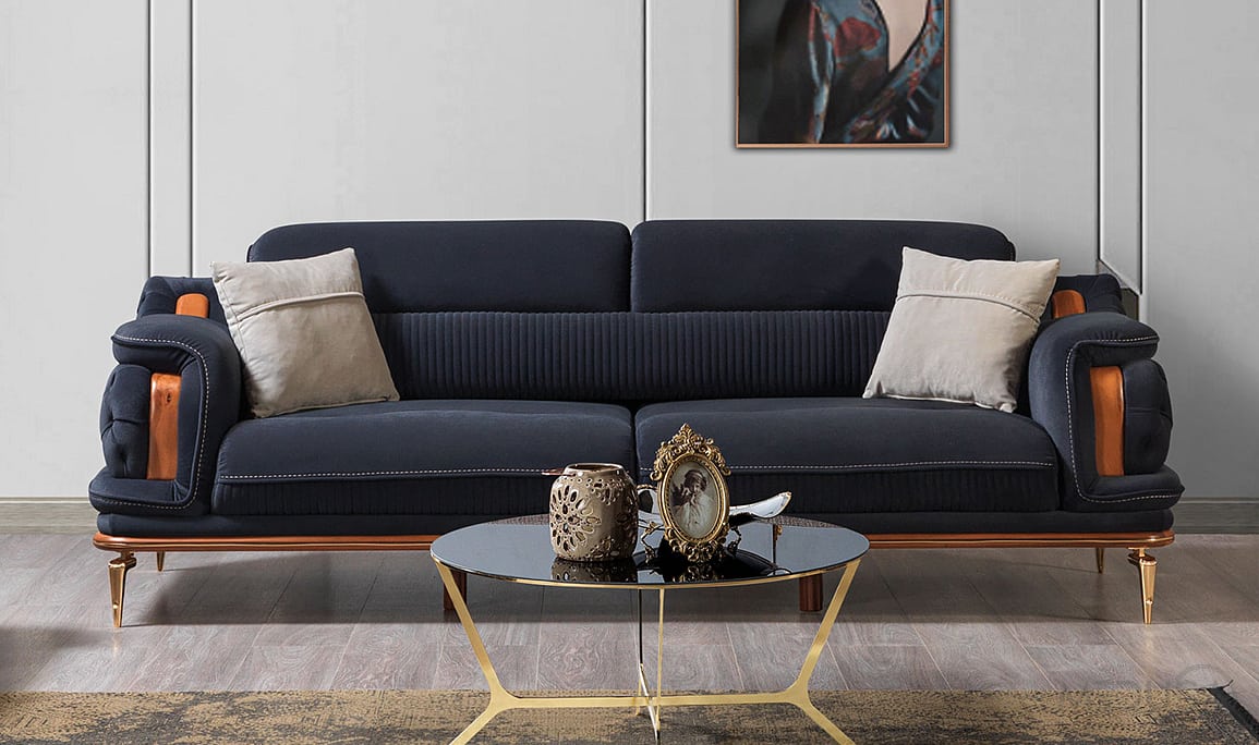 Medusa Home Mobilya - Star Luxury Lacivert Üçlü Koltuk