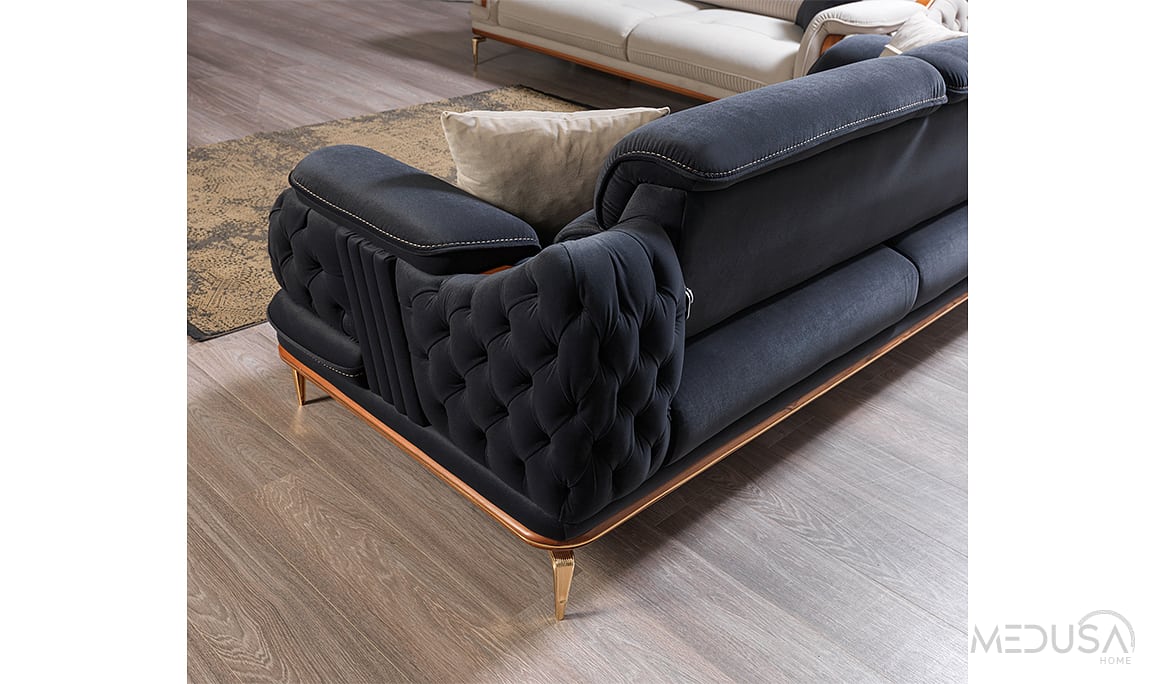 Medusa Home Mobilya - Star Luxury Lacivert Üçlü Koltuk