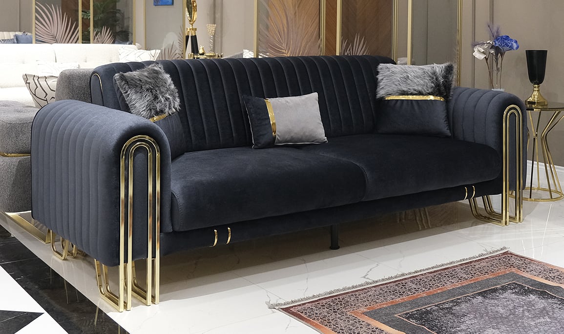 Medusa Home Mobilya - Stil Luxury Antrasit Üçlü Koltuk