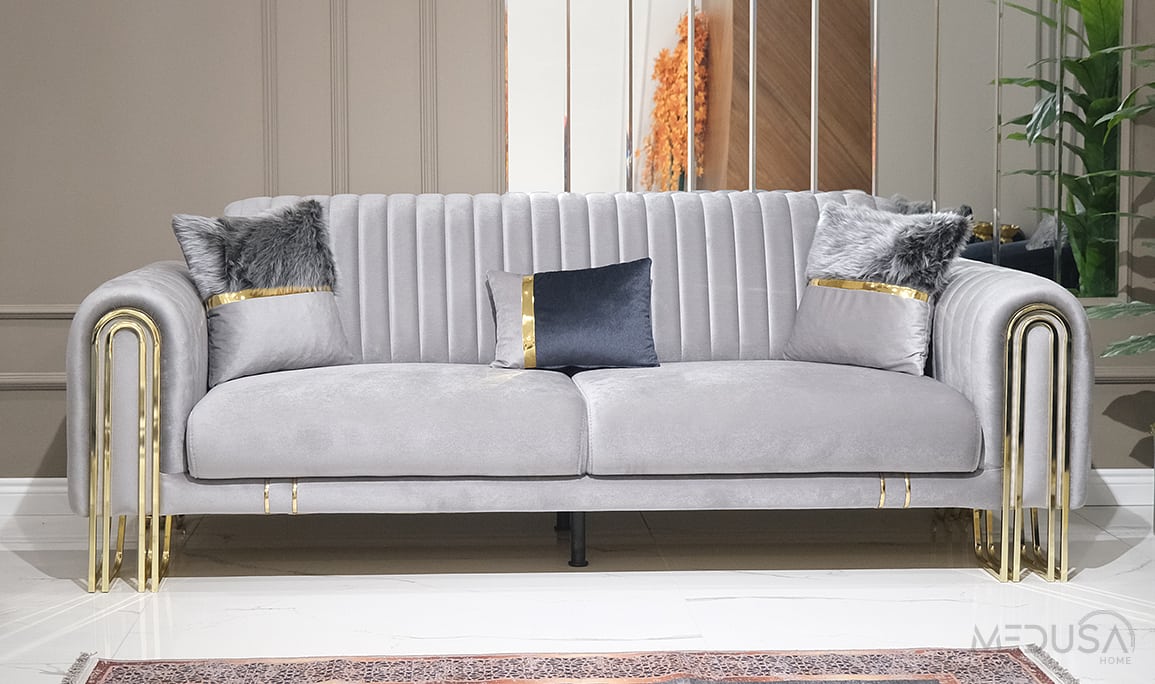 Medusa Home Mobilya - Stil Luxury Gri Üçlü Koltuk