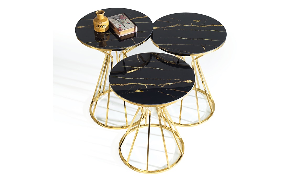 Medusa Home Mobilya - Taç Black Gold Zigon Sehpa