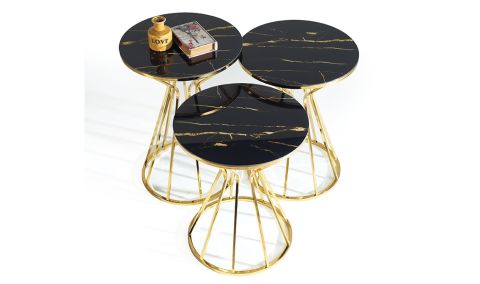 Medusa Home Mobilya - Taç Black Gold Zigon Sehpa