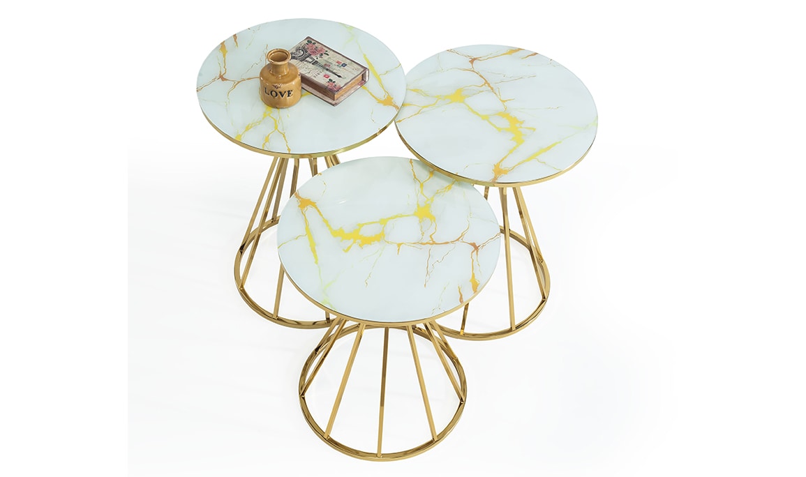 Medusa Home Mobilya - Taç White Gold Zigon Sehpa