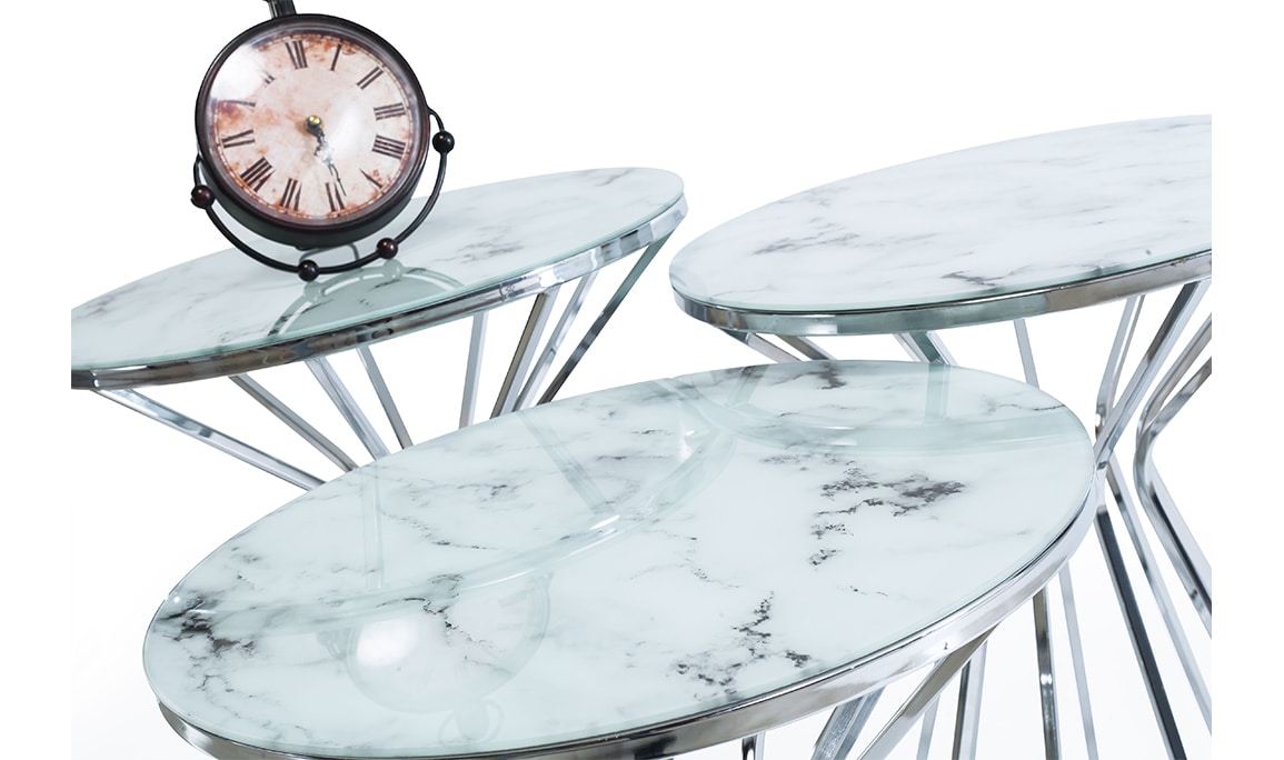 Medusa Home Mobilya - Taç White Silver Zigon Sehpa