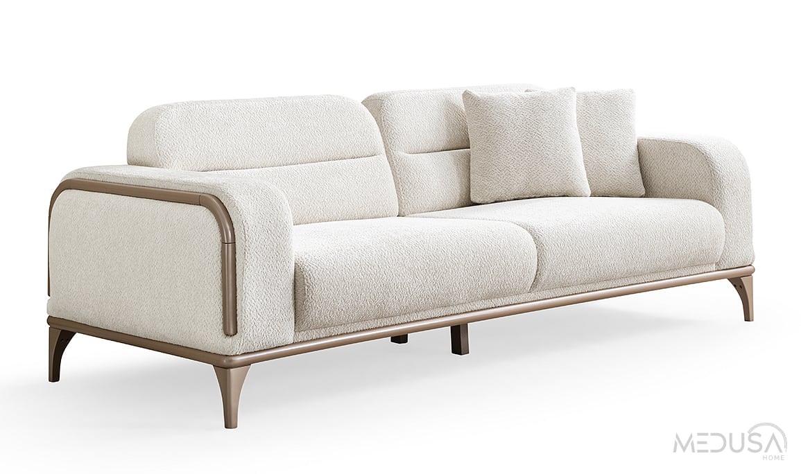 Medusa Home Mobilya - Tauri Beyaz Üçlü Koltuk