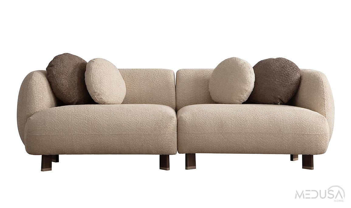 Medusa Home Mobilya - Teddy Krem Üçlü Koltuk