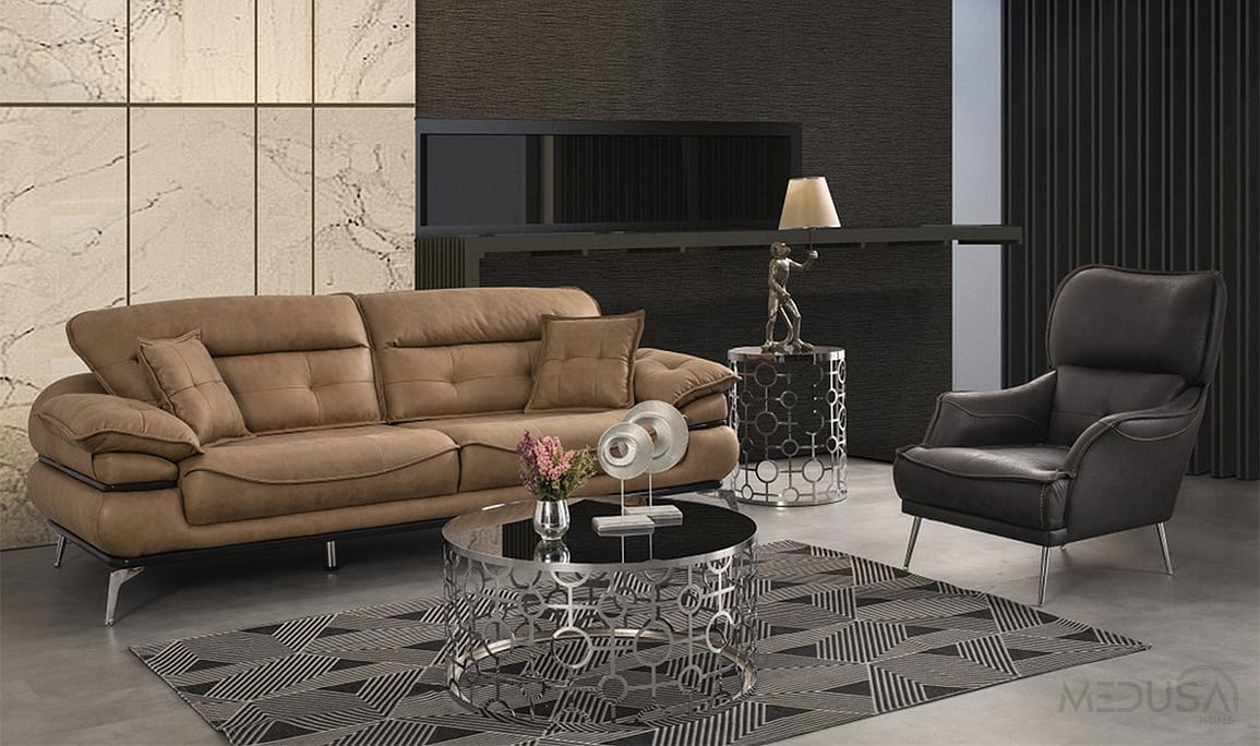 Medusa Home Mobilya - Tesla Luxury Kahve Üçlü Koltuk
