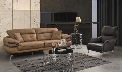 Medusa Home Mobilya - Tesla Luxury Kahve Üçlü Koltuk