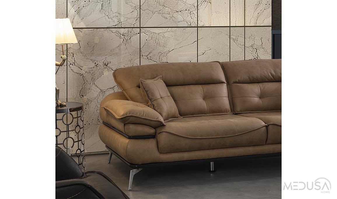 Medusa Home Mobilya - Tesla Luxury Kahve Üçlü Koltuk