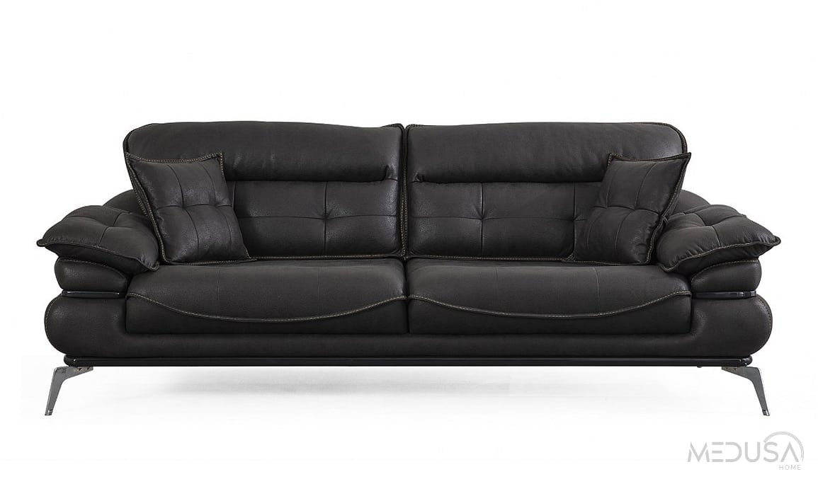 Medusa Home Mobilya - Tesla Luxury Siyah Üçlü Koltuk