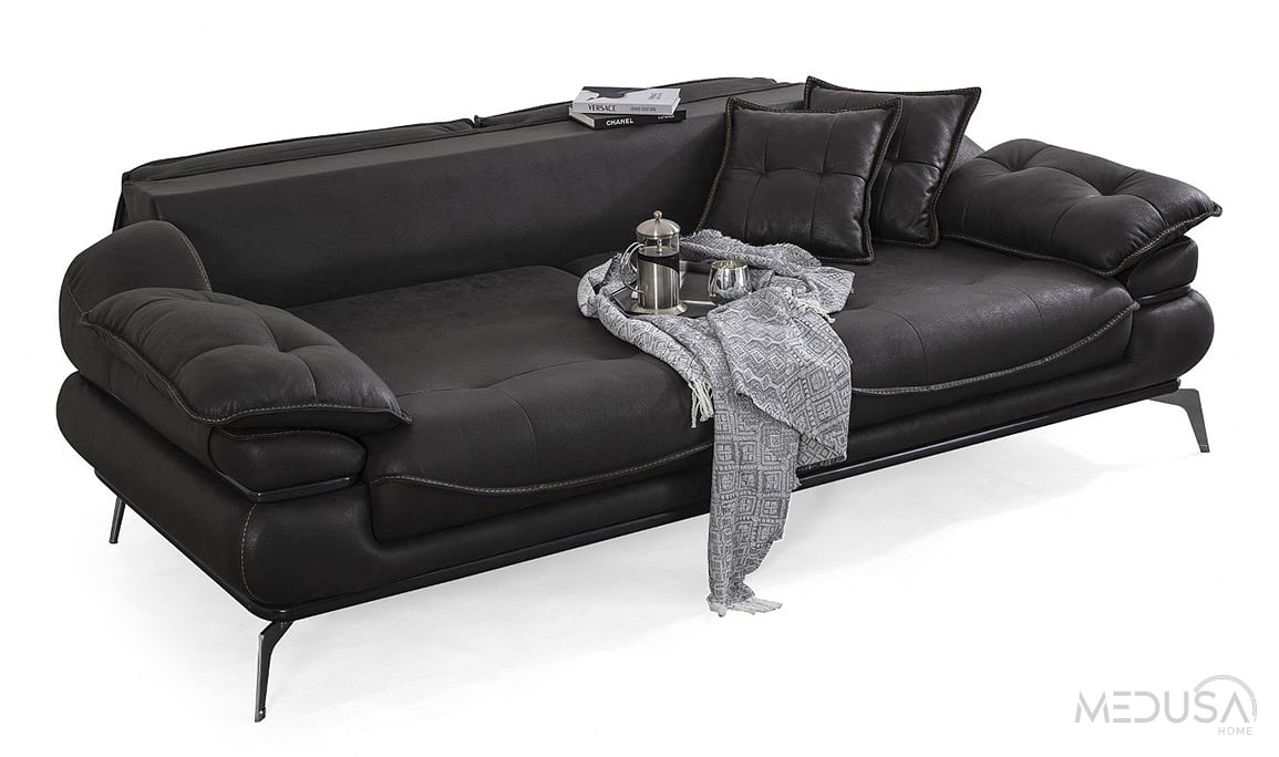 Medusa Home Mobilya - Tesla Luxury Siyah Üçlü Koltuk