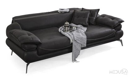 Medusa Home Mobilya - Tesla Luxury Siyah Üçlü Koltuk
