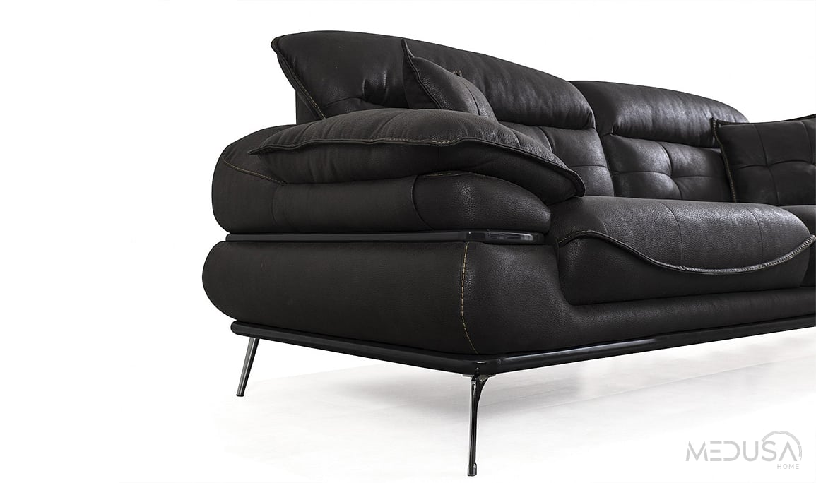 Medusa Home Mobilya - Tesla Luxury Siyah Üçlü Koltuk