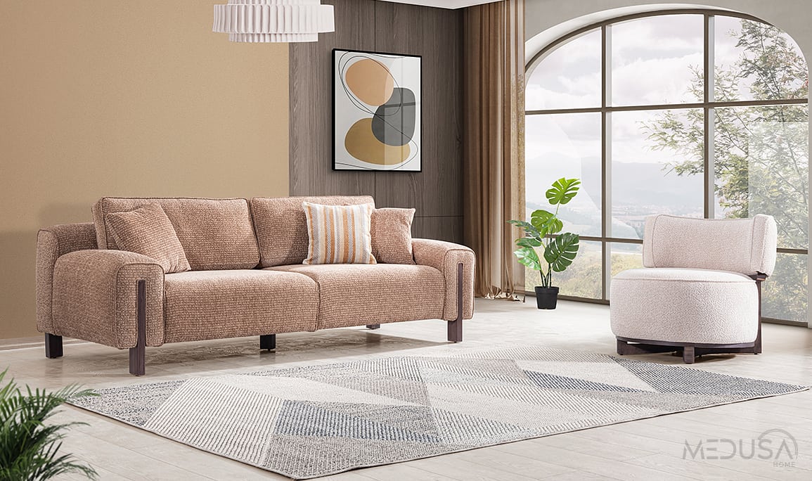 Medusa Home Mobilya - Tomy Bej Üçlü Koltuk