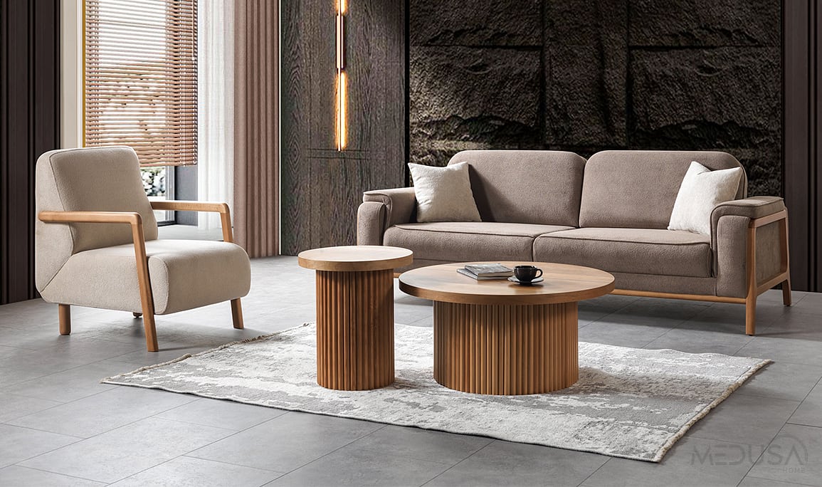 Medusa Home Mobilya - Toprak Kahve Üçlü Koltuk