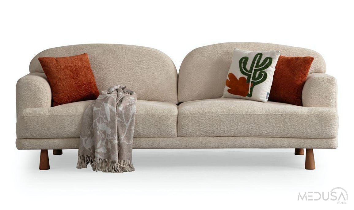 Medusa Home Mobilya - Toscana Bohem Beyaz Üçlü Koltuk