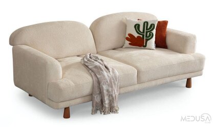 Medusa Home Mobilya - Toscana Bohem Beyaz Üçlü Koltuk