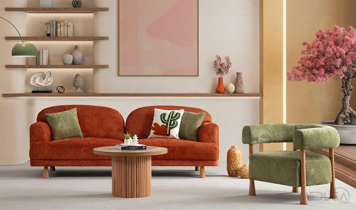 Medusa Home Mobilya - Toscana Bohem Kırmızı Üçlü Koltuk