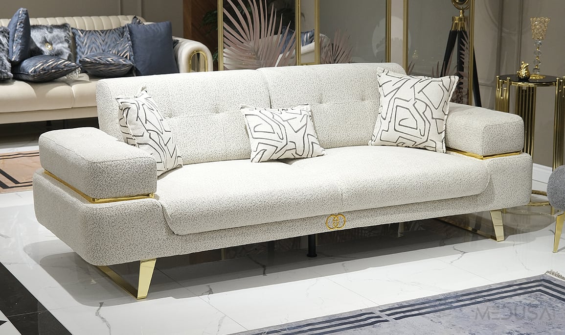 Medusa Home Mobilya - Trend Luxury Beyaz Üçlü Koltuk