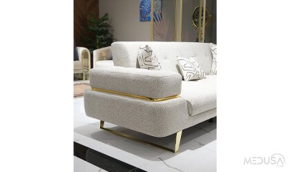 Medusa Home Mobilya - Trend Luxury Beyaz Üçlü Koltuk