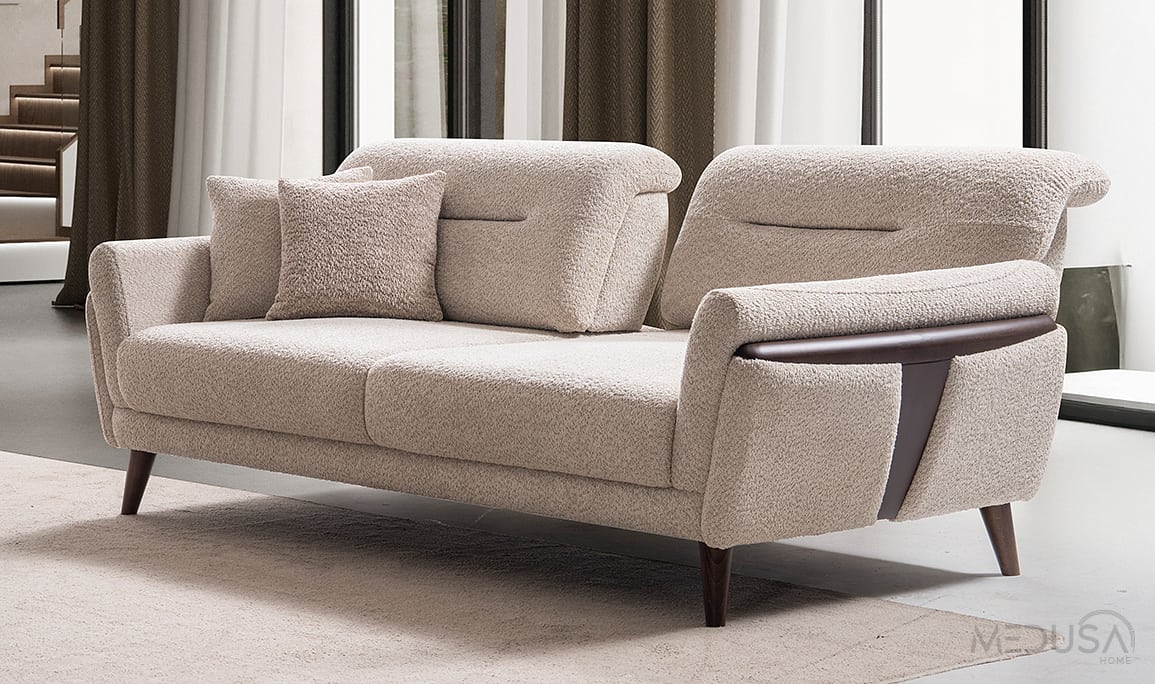 Medusa Home Mobilya - Truva Beyaz Üçlü Koltuk