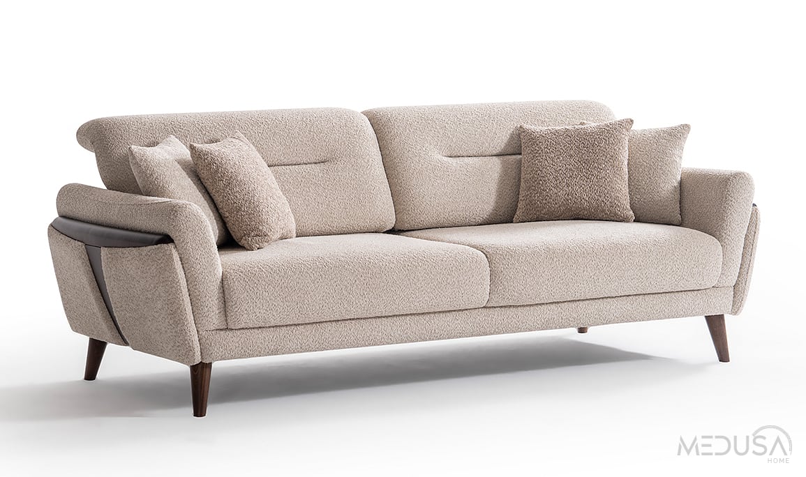 Medusa Home Mobilya - Truva Beyaz Üçlü Koltuk