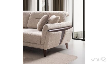 Medusa Home Mobilya - Truva Beyaz Üçlü Koltuk