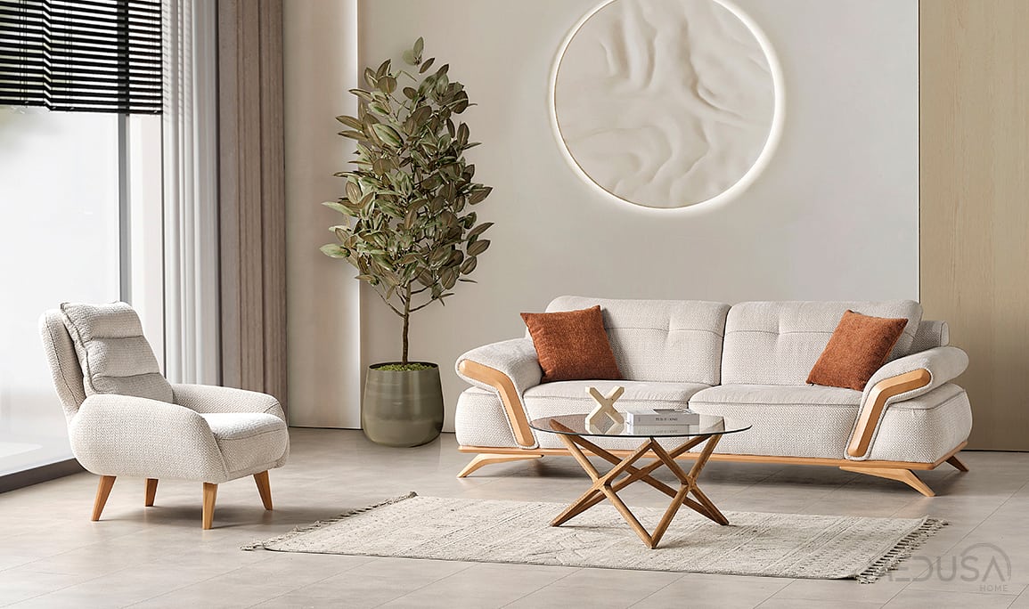 Medusa Home Mobilya - Uno Beyaz Üçlü Koltuk