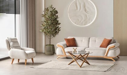 Medusa Home Mobilya - Uno Beyaz Üçlü Koltuk