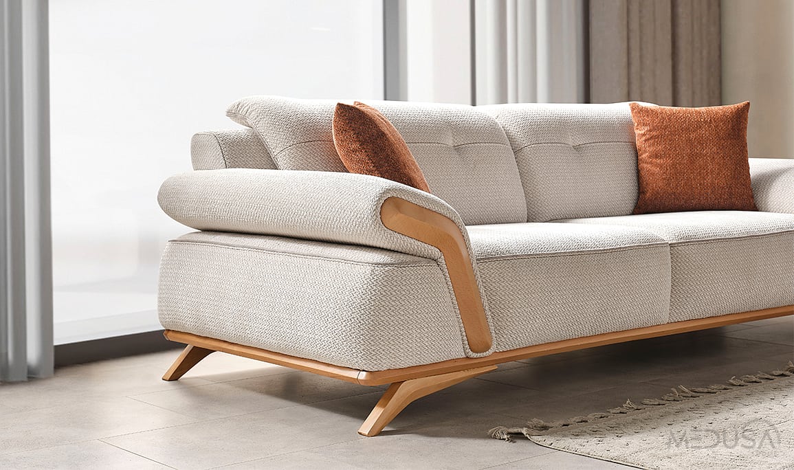 Medusa Home Mobilya - Uno Beyaz Üçlü Koltuk