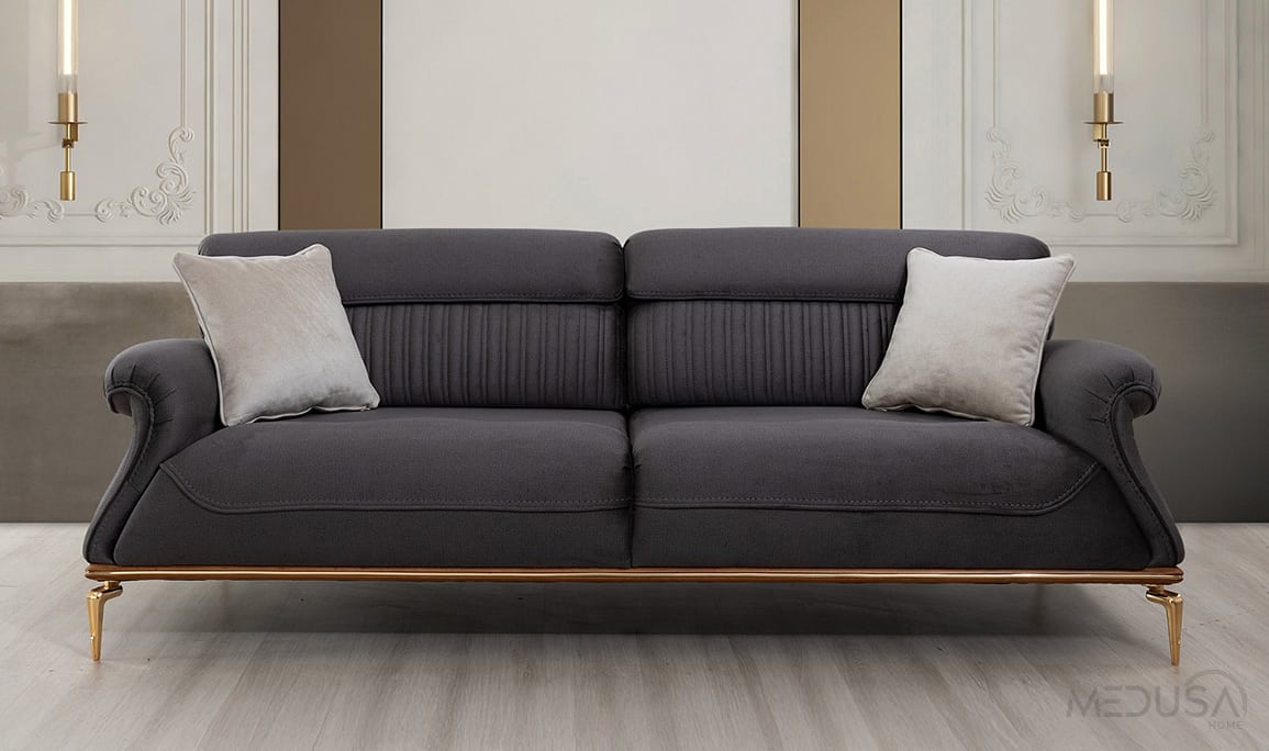 Medusa Home Mobilya - Valentina Luxury Antrasit Üçlü Koltuk