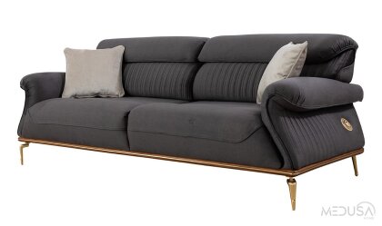 Medusa Home Mobilya - Valentina Luxury Antrasit Üçlü Koltuk