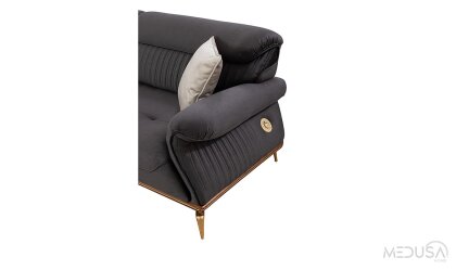 Medusa Home Mobilya - Valentina Luxury Antrasit Üçlü Koltuk