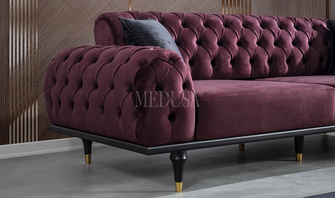 Medusa Home Mobilya - Valeria Exclusive Kapitoneli Üçlü Koltuk
