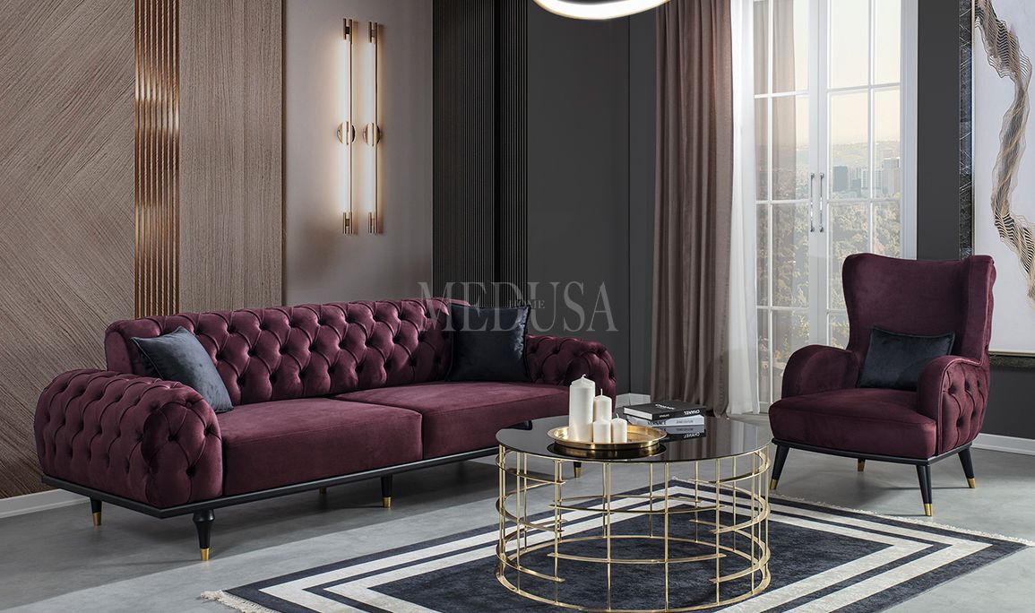 Medusa Home Mobilya - Valeria Exclusive Kapitoneli Üçlü Koltuk