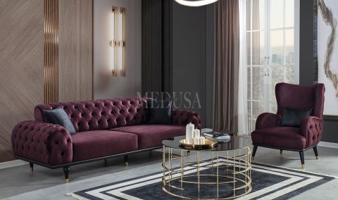 Medusa Home Mobilya - Valeria Exclusive Kapitoneli Üçlü Koltuk