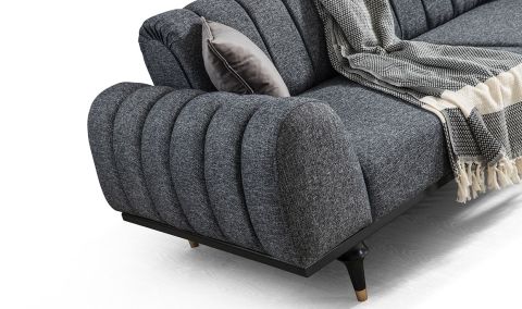 Medusa Home Mobilya - Valeria Siyah Üçlü Koltuk Yarmalı