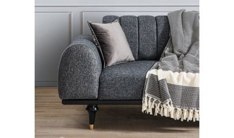 Medusa Home Mobilya - Valeria Siyah Üçlü Koltuk Yarmalı