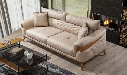 Medusa Home Mobilya - Vanessa Krem Üçlü Koltuk