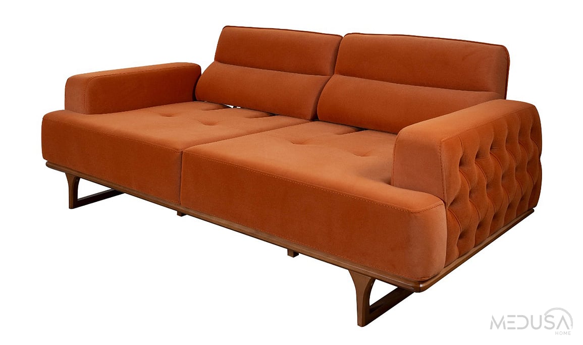 Medusa Home Mobilya - Vavelya Turuncu Üçlü Koltuk
