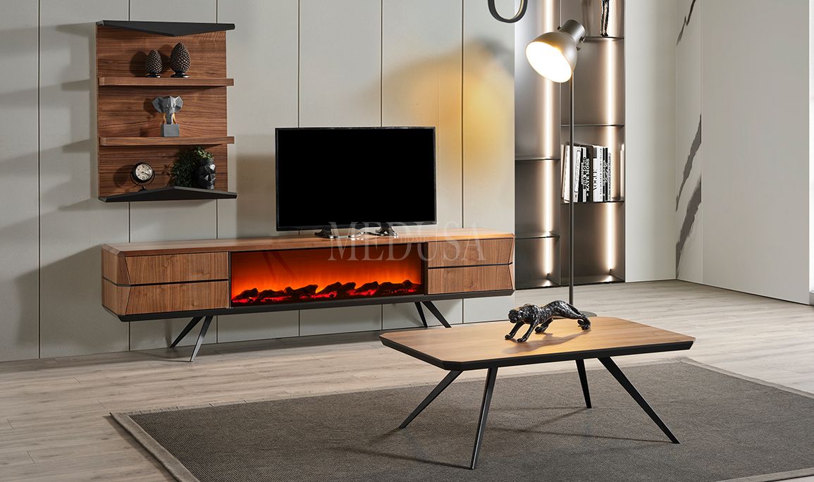 Medusa Home Mobilya - Velar Ceviz Şömineli Tv Ünitesi