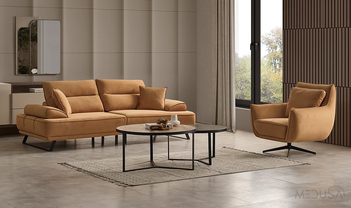 Medusa Home Mobilya - Velar Hardal Üçlü Koltuk