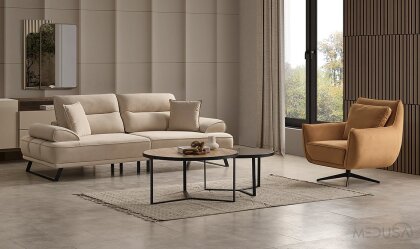 Medusa Home Mobilya - Velar Krem Üçlü Koltuk