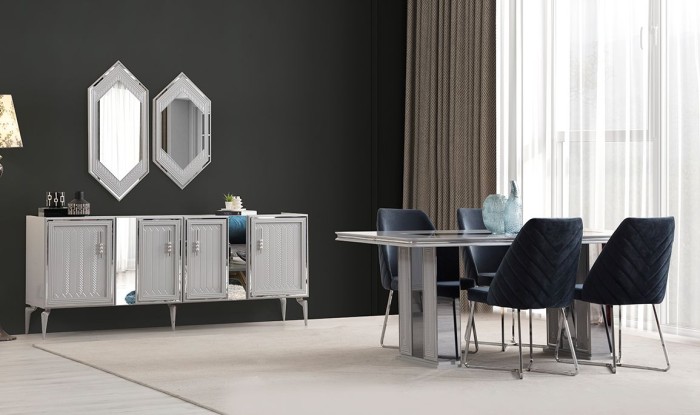 Medusa Home Mobilya - Velario Gri Yemek Odası - Beyaz Yemek Odaları