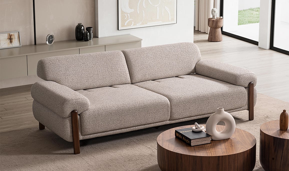Medusa Home Mobilya - Vesta Krem Üçlü Koltuk